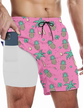 Buauty Mens Swim Trunks with Compression Liner 5 Inch Inseam Quick Dry Swim Shorts Mens Swimsuit Board Shorts with Pockets