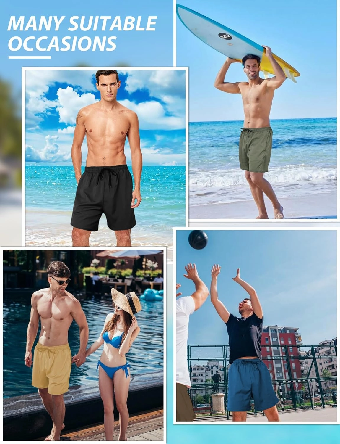 Buauty Mens Swim Trunks with Compression Liner 5 Inch Inseam Quick Dry Swim Shorts Mens Swimsuit Board Shorts with Pockets