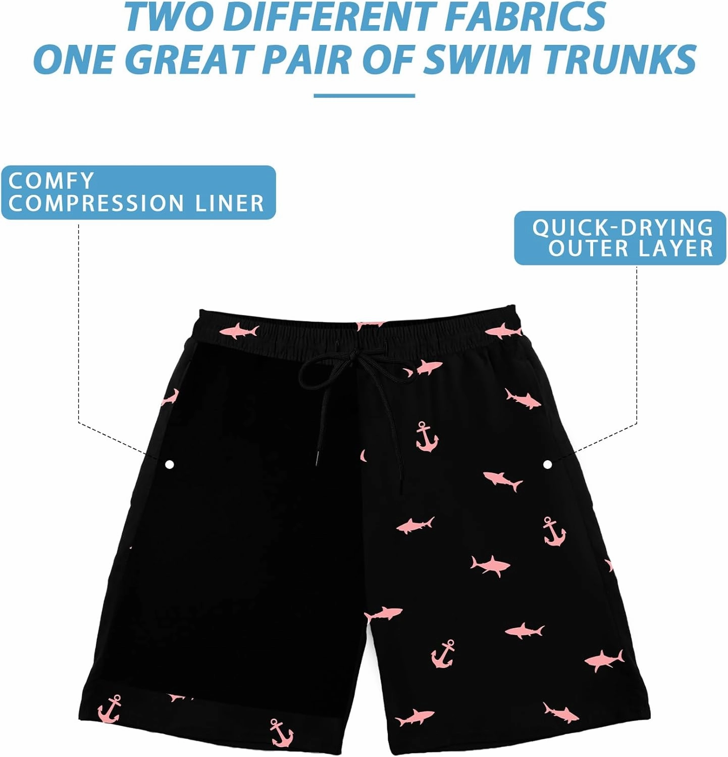 Buauty Mens Swim Trunks with Compression Liner 5 Inch Inseam Swim Shorts Quick Dry Mens Swimsuit Board Shorts with Pockets