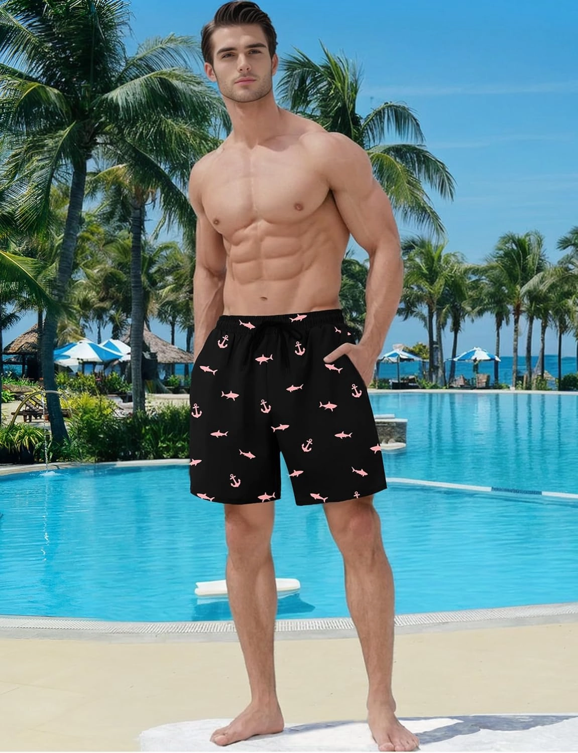 Buauty Mens Swim Trunks with Compression Liner 5 Inch Inseam Swim Shorts Quick Dry Mens Swimsuit Board Shorts with Pockets