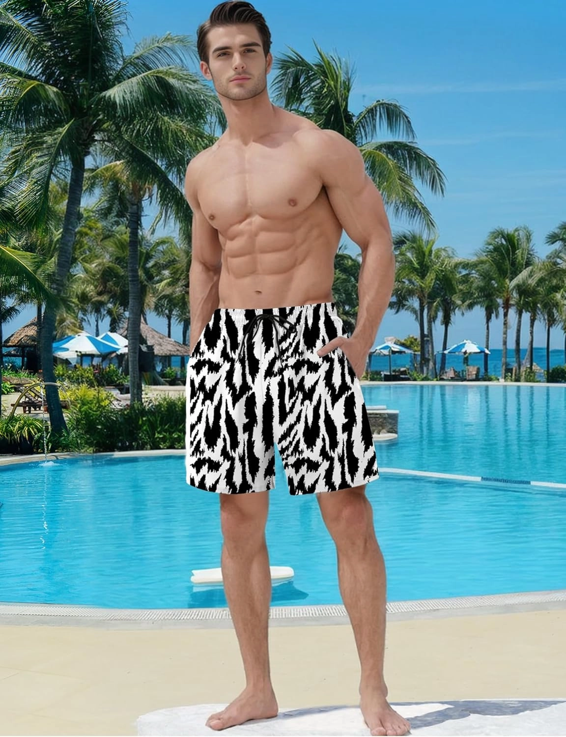 Buauty Mens Swim Trunks with Compression Liner 5 Inch Inseam Swim Shorts Quick Dry Mens Swimsuit Board Shorts with Pockets
