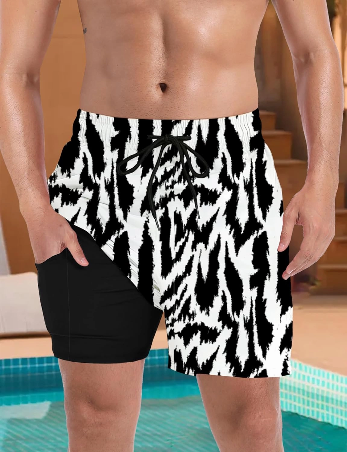 Buauty Mens Swim Trunks with Compression Liner 5 Inch Inseam Swim Shorts Quick Dry Mens Swimsuit Board Shorts with Pockets