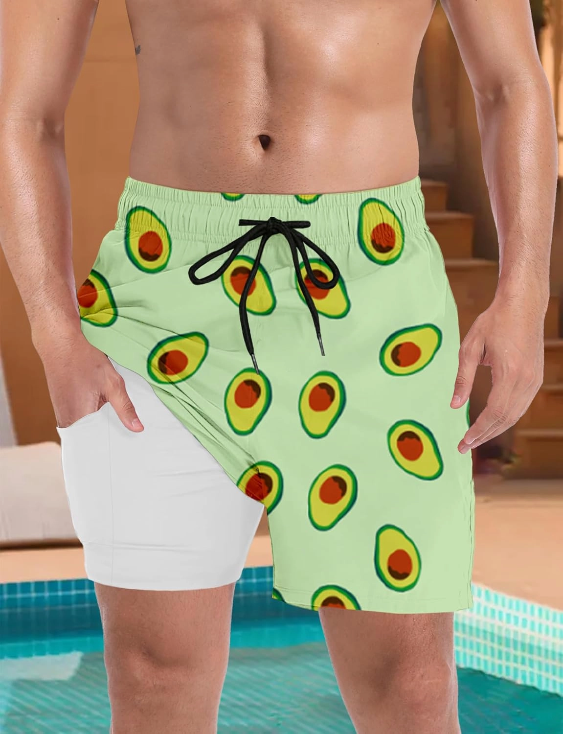 Buauty Mens Swim Trunks with Compression Liner 5 Inch Inseam Swim Shorts Quick Dry Mens Swimsuit Board Shorts with Pockets