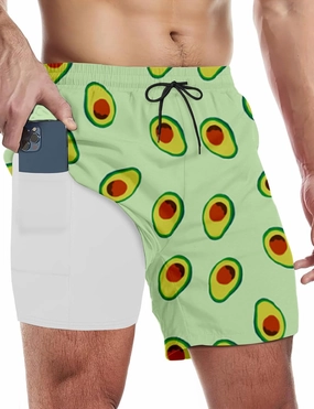 Buauty Mens Swim Trunks with Compression Liner 5 Inch Inseam Swim Shorts Quick Dry Mens Swimsuit Board Shorts with Pockets
