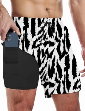 Buauty Mens Swim Trunks with Compression Liner 5 Inch Inseam Swim Shorts Quick Dry Mens Swimsuit Board Shorts with Pockets