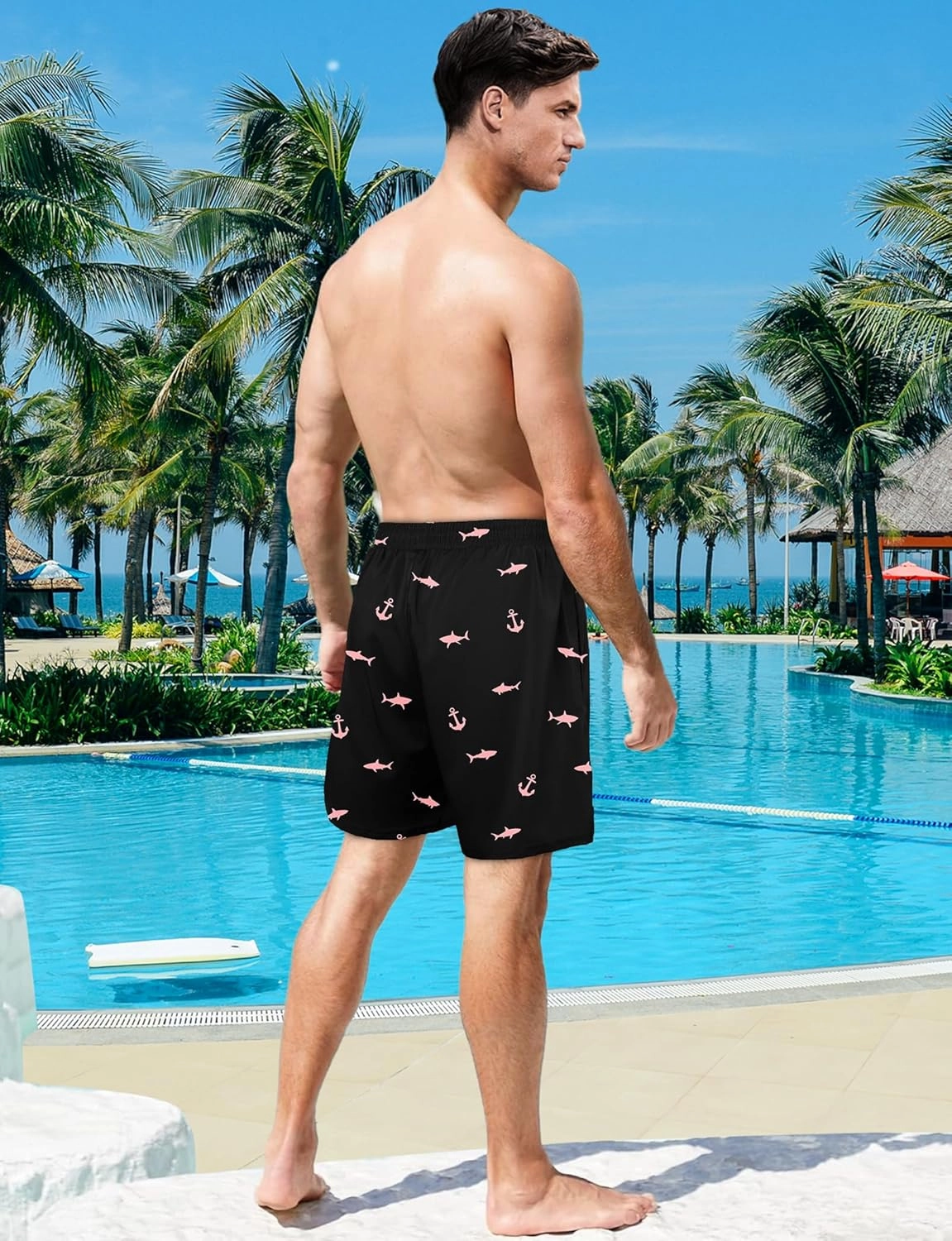 Buauty Mens Swim Trunks with Compression Liner 5 Inch Inseam Swim Shorts Quick Dry Mens Swimsuit Board Shorts with Pockets