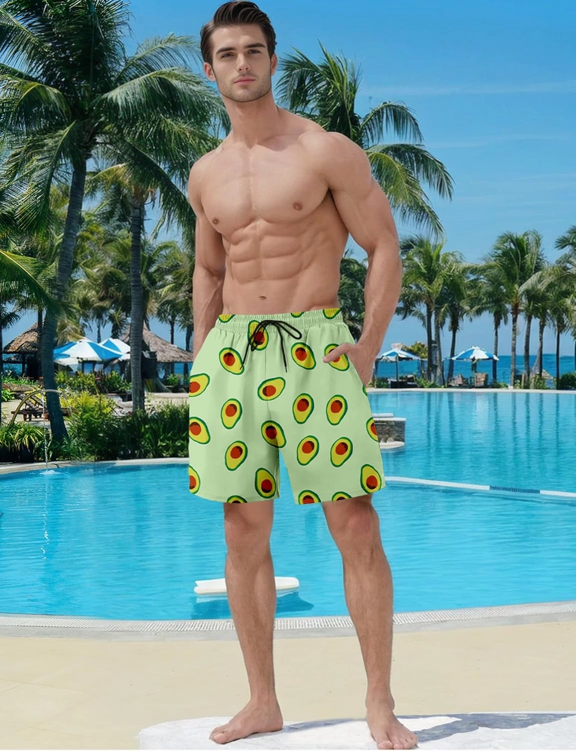 Buauty Mens Swim Trunks with Compression Liner 5 Inch Inseam Swim Shorts Quick Dry Mens Swimsuit Board Shorts with Pockets
