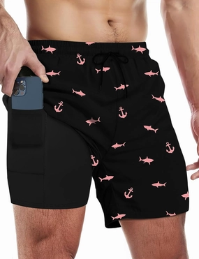 Buauty Mens Swim Trunks with Compression Liner 5 Inch Inseam Swim Shorts Quick Dry Mens Swimsuit Board Shorts with Pockets