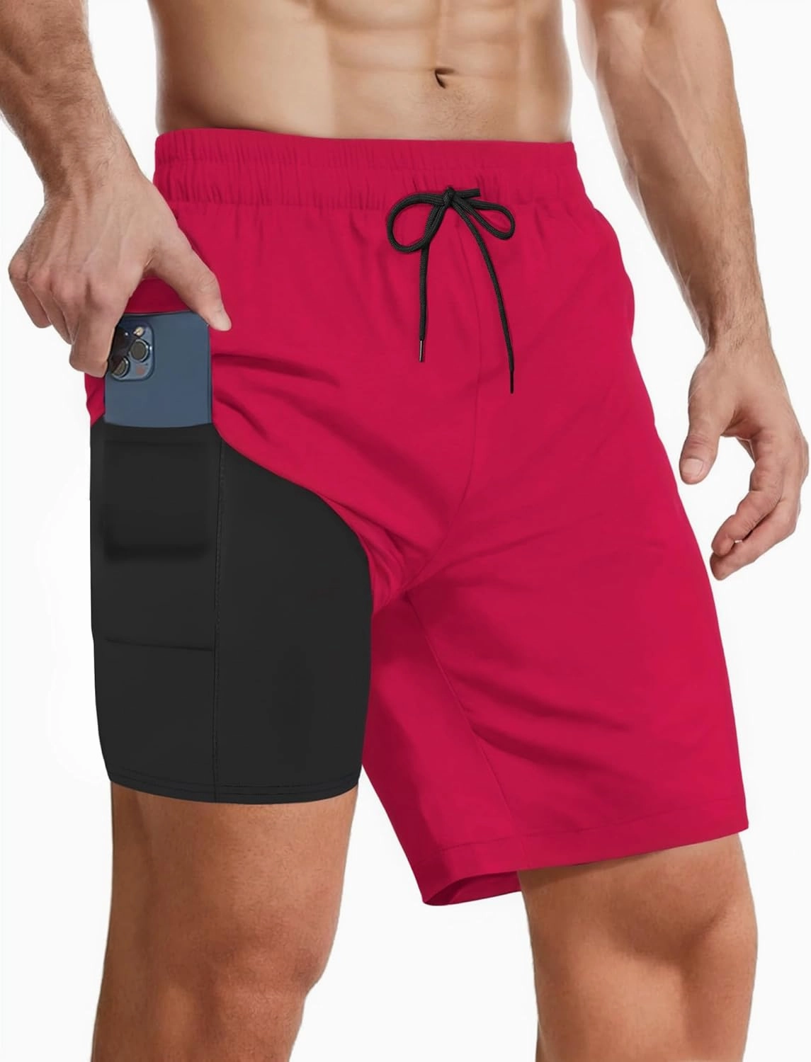 Buauty Mens Swim Trunks with Compression Liner 7 Inch Inseam Quick Dry Swim Shorts Mens Swimsuit Board Shorts with Pockets