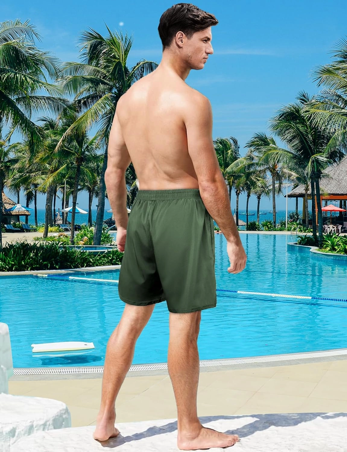 Buauty Mens Swim Trunks with Compression Liner 7 Inch Inseam Quick Dry Swim Shorts Mens Swimsuit Board Shorts with Pockets