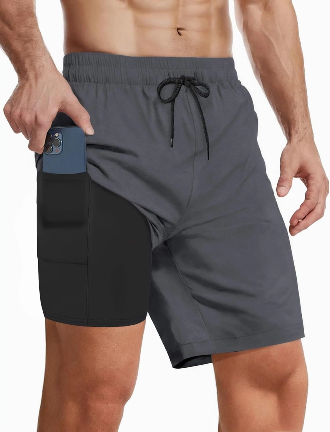 Buauty Mens Swim Trunks with Compression Liner 7 Inch Inseam Quick Dry Swim Shorts Mens Swimsuit Board Shorts with Pockets
