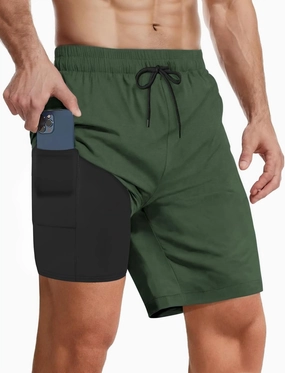 Buauty Mens Swim Trunks with Compression Liner 7 Inch Inseam Quick Dry Swim Shorts Mens Swimsuit Board Shorts with Pockets