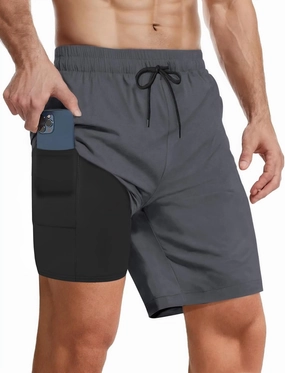 Buauty Mens Swim Trunks with Compression Liner 7 Inch Inseam Quick Dry Swim Shorts Mens Swimsuit Board Shorts with Pockets