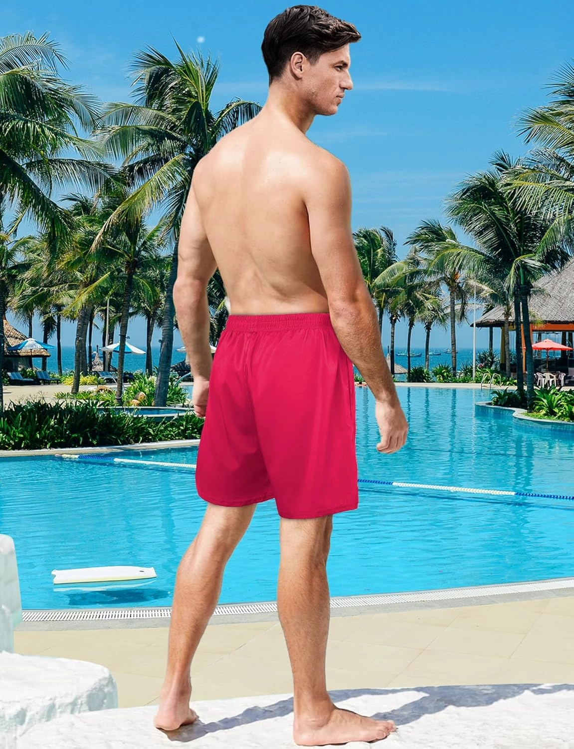 Buauty Mens Swim Trunks with Compression Liner 7 Inch Inseam Quick Dry Swim Shorts Mens Swimsuit Board Shorts with Pockets