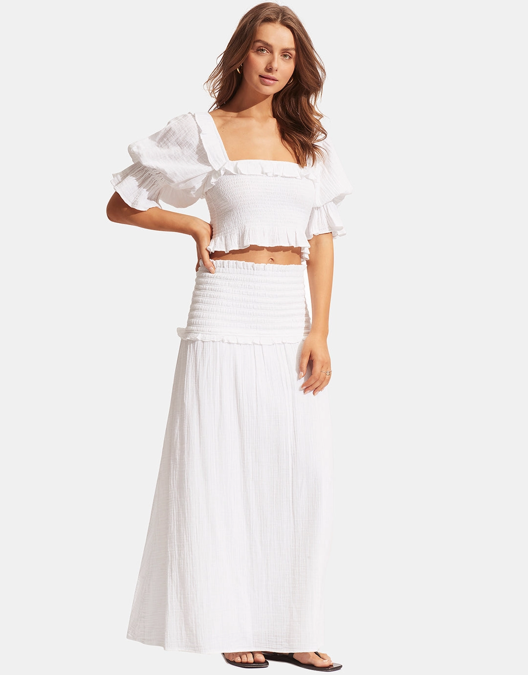 Caspian Shirring Top - White