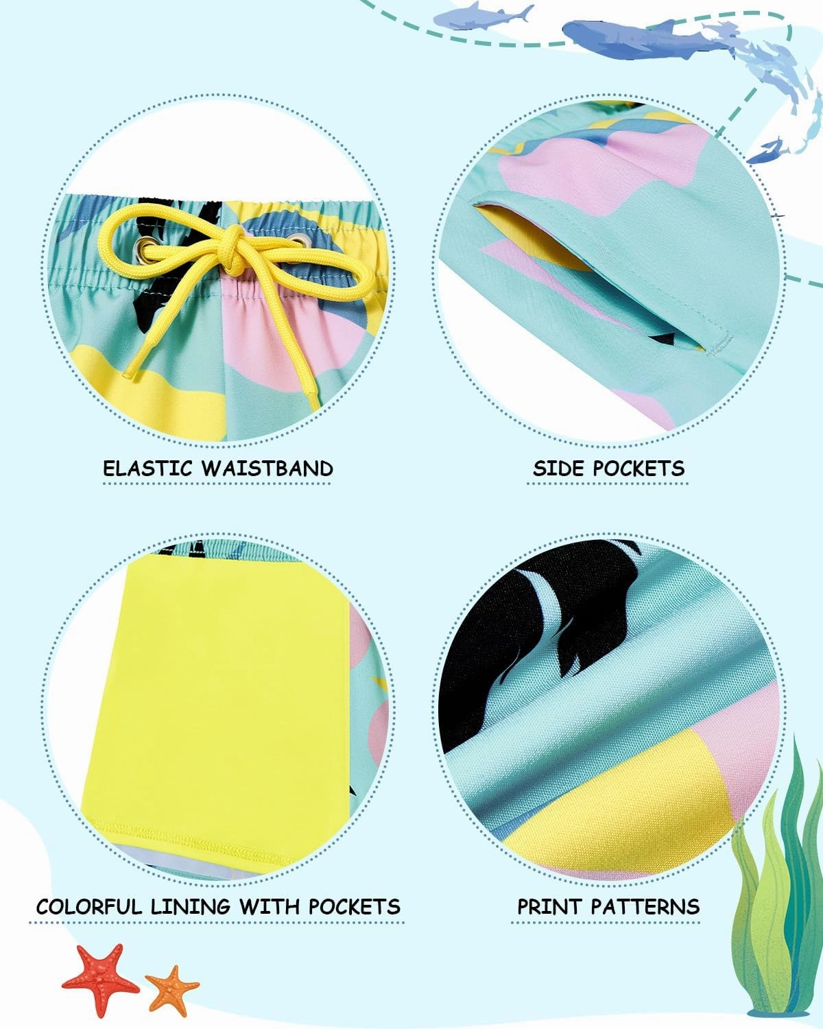 Century Star Boys Swim Trunks Shorts with Compression Liner Pockets Quick Dry Toddlers Bathing Suit for Big Kids Swimwear