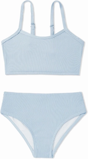 Century Star Girls Swimsuit 2-Piece Ribbed Bikini Set Adjustable Strap Bathing Suits for Teens Swimwear Solid