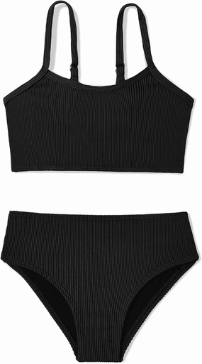Century Star Girls Swimsuit 2-Piece Ribbed Bikini Set Adjustable Strap Bathing Suits for Teens Swimwear Solid