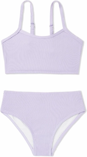Century Star Girls Swimsuit 2-Piece Ribbed Bikini Set Adjustable Strap Bathing Suits for Teens Swimwear Solid