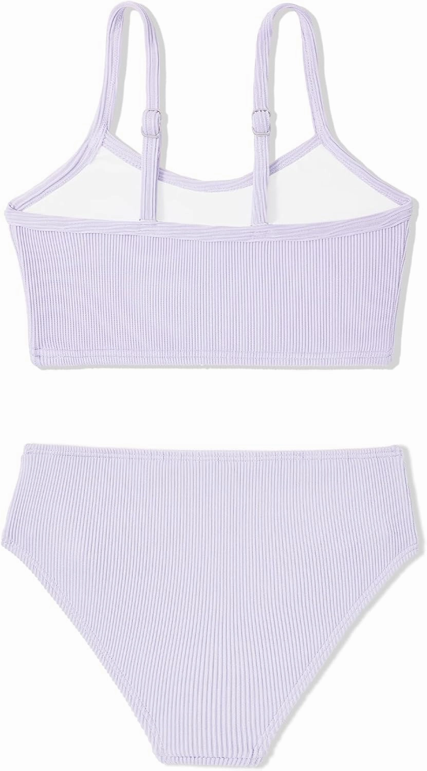 Century Star Girls Swimsuit 2-Piece Ribbed Bikini Set Adjustable Strap Bathing Suits for Teens Swimwear Solid
