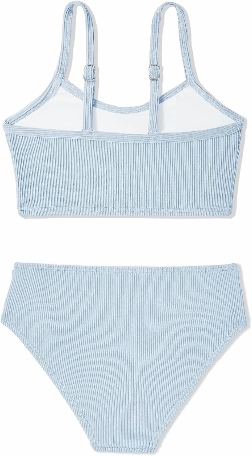 Century Star Girls Swimsuit 2-Piece Ribbed Bikini Set Adjustable Strap Bathing Suits for Teens Swimwear Solid