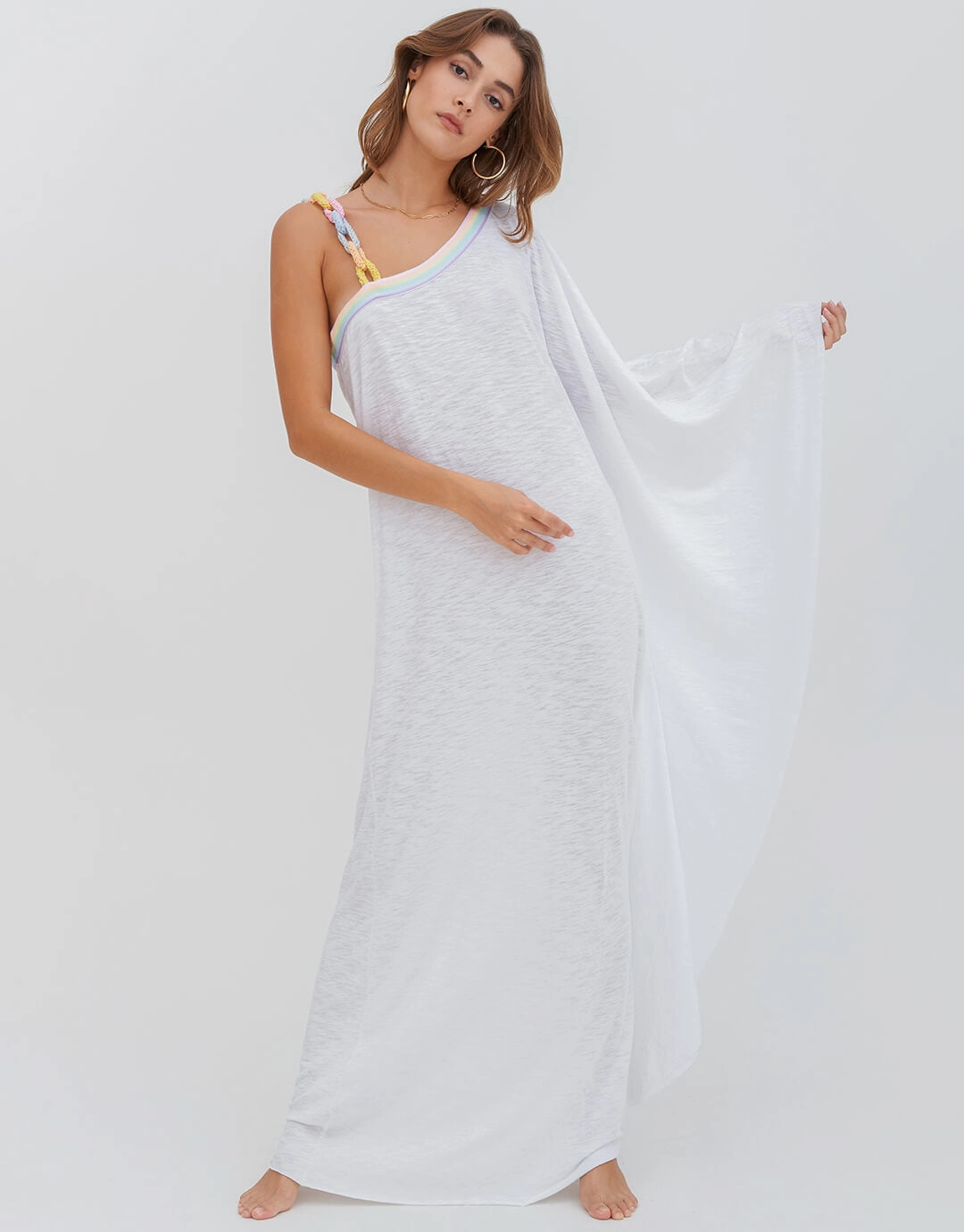 Chain One Shoulder Maxi Dress - White