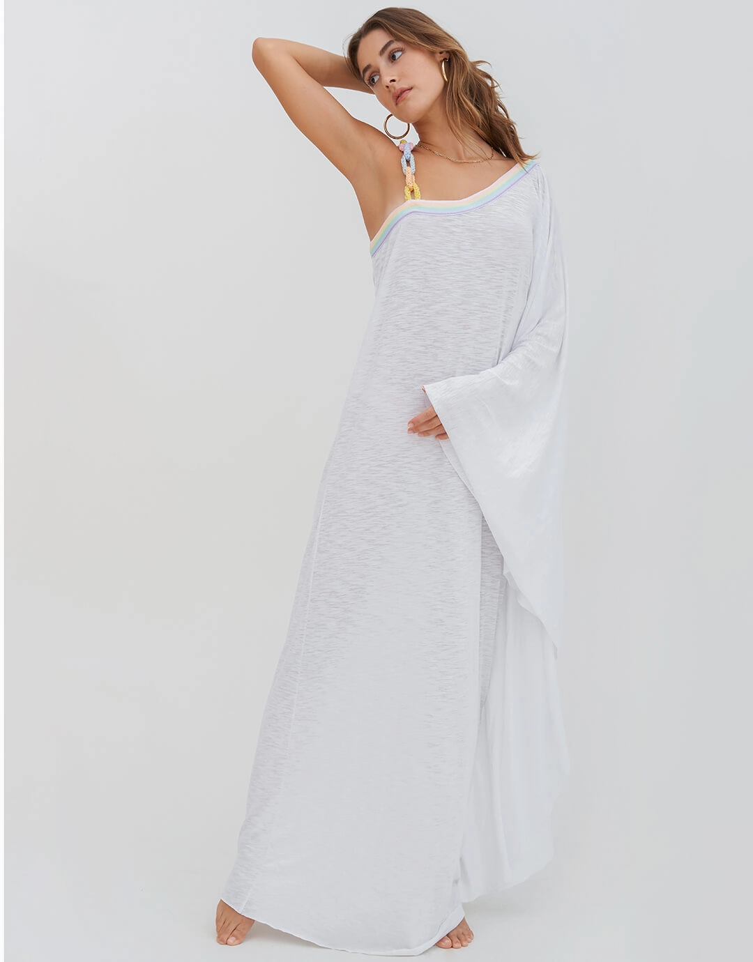 Chain One Shoulder Maxi Dress - White