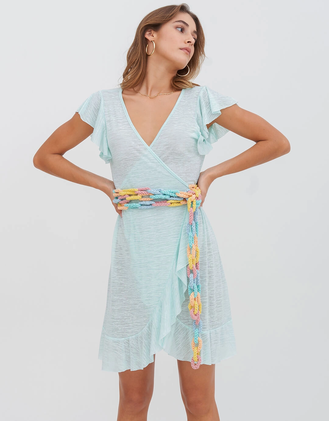 Chain Wrap Dress - Aqua