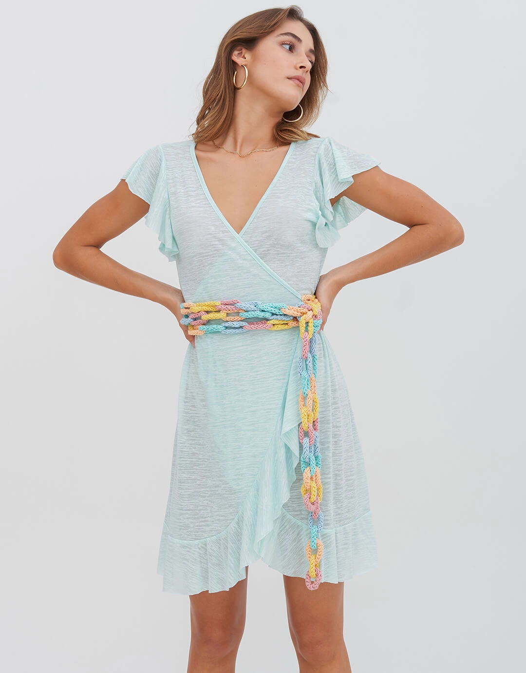 Chain Wrap Dress - Aqua