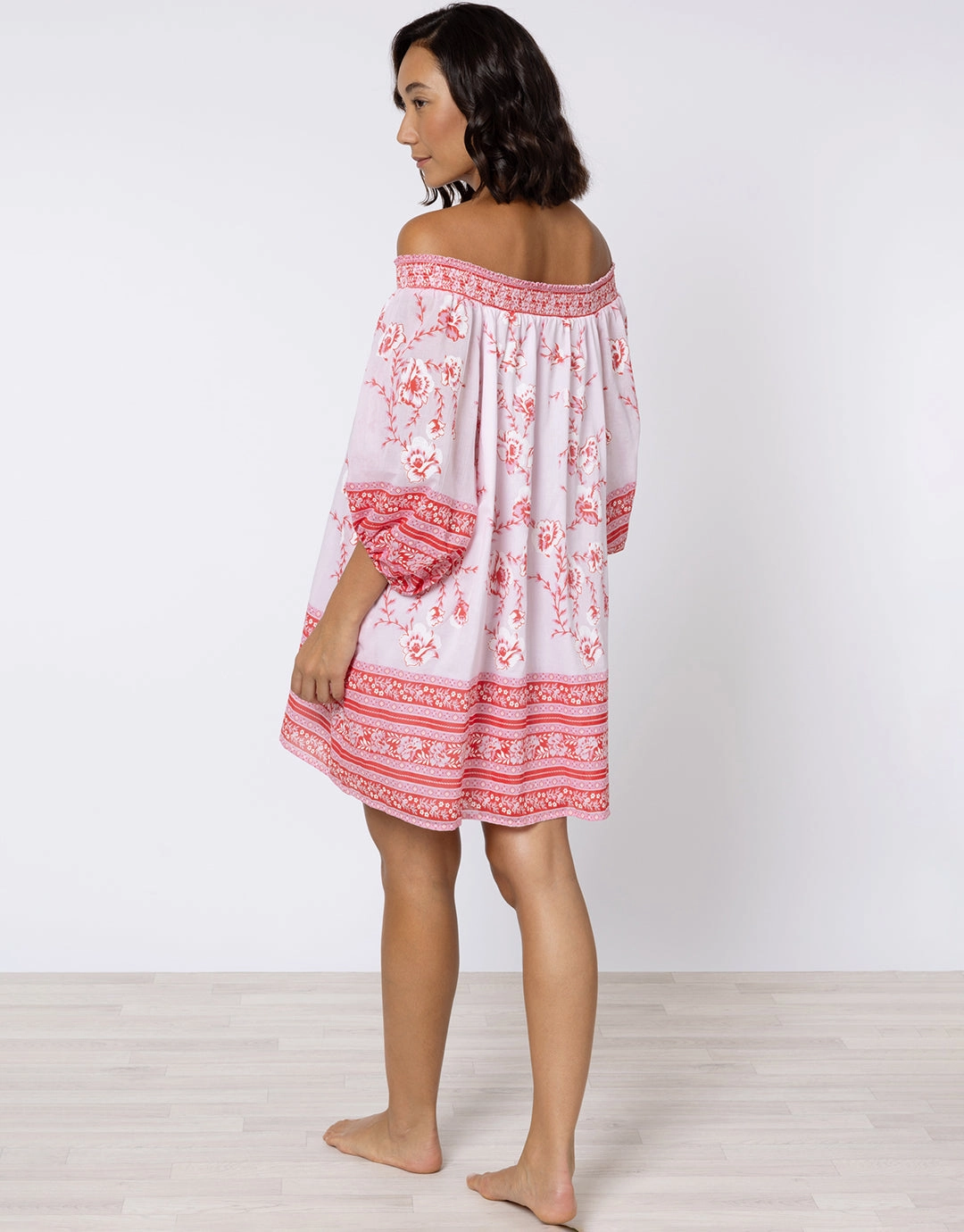 Cherry Blossom Off Shoulder Dress - Rose and Red