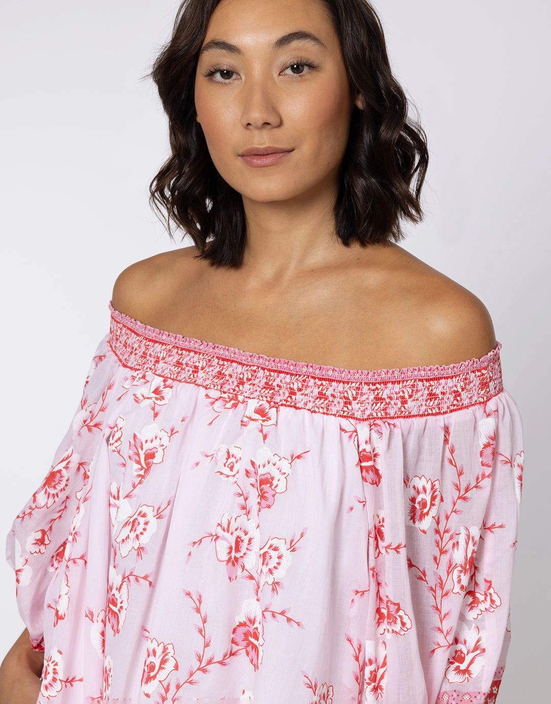 Cherry Blossom Off Shoulder Dress - Rose and Red