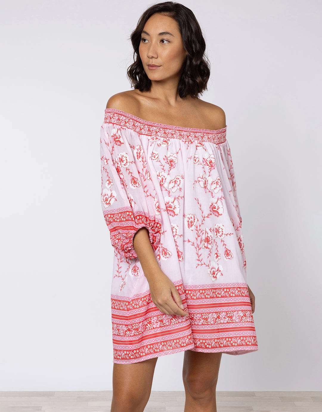 Cherry Blossom Off Shoulder Dress - Rose and Red