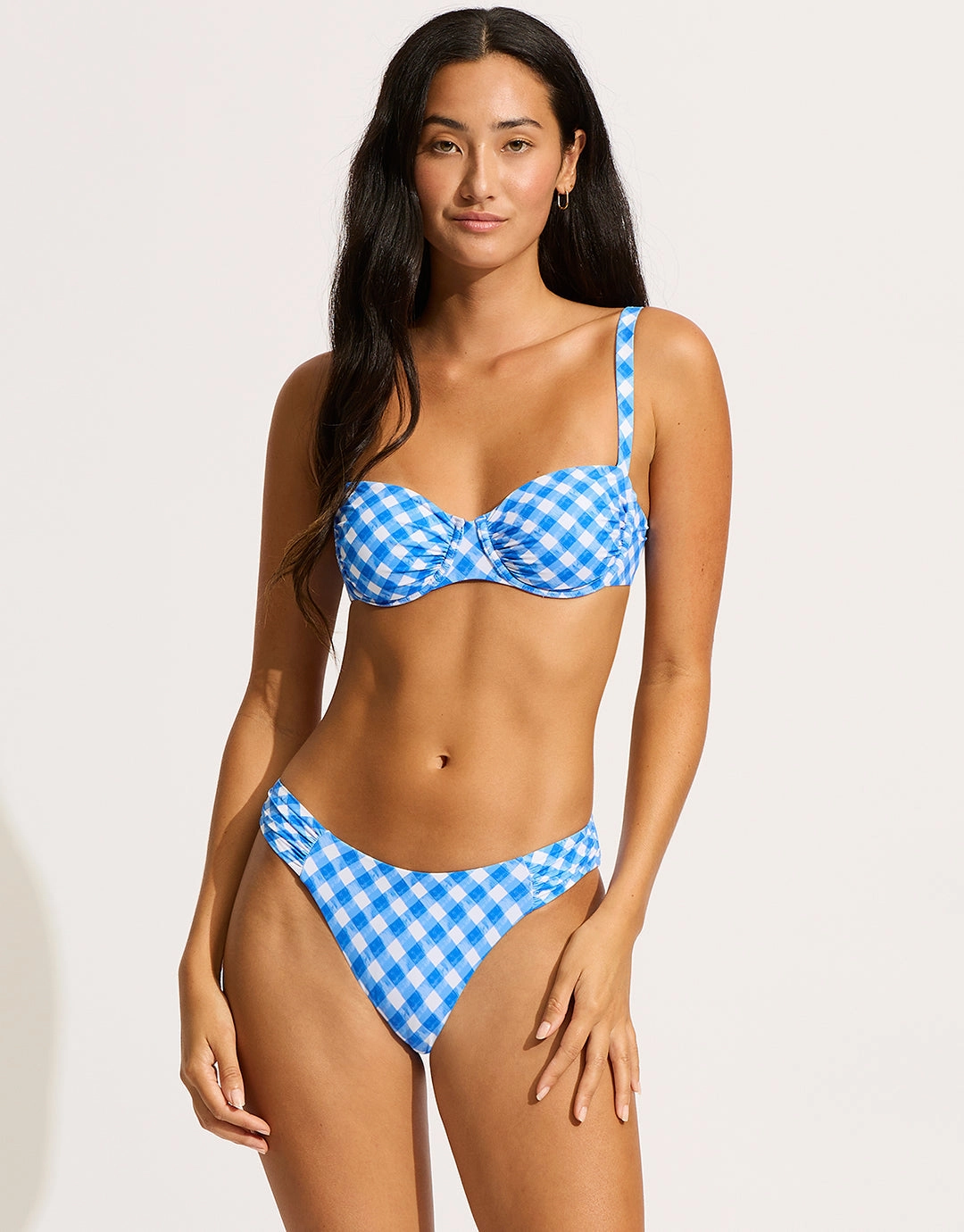 Ciao Bella Check Ruched Underwired Bikini Top - Azure