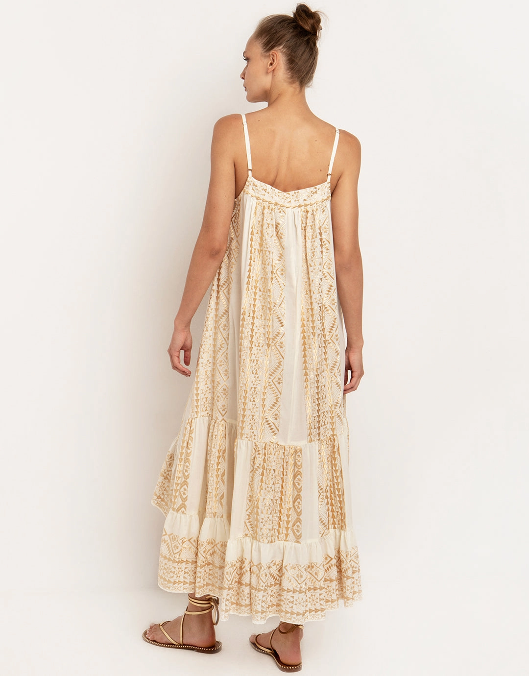 Classic Triangle Hi-Low Midi Dress - Natural and Gold