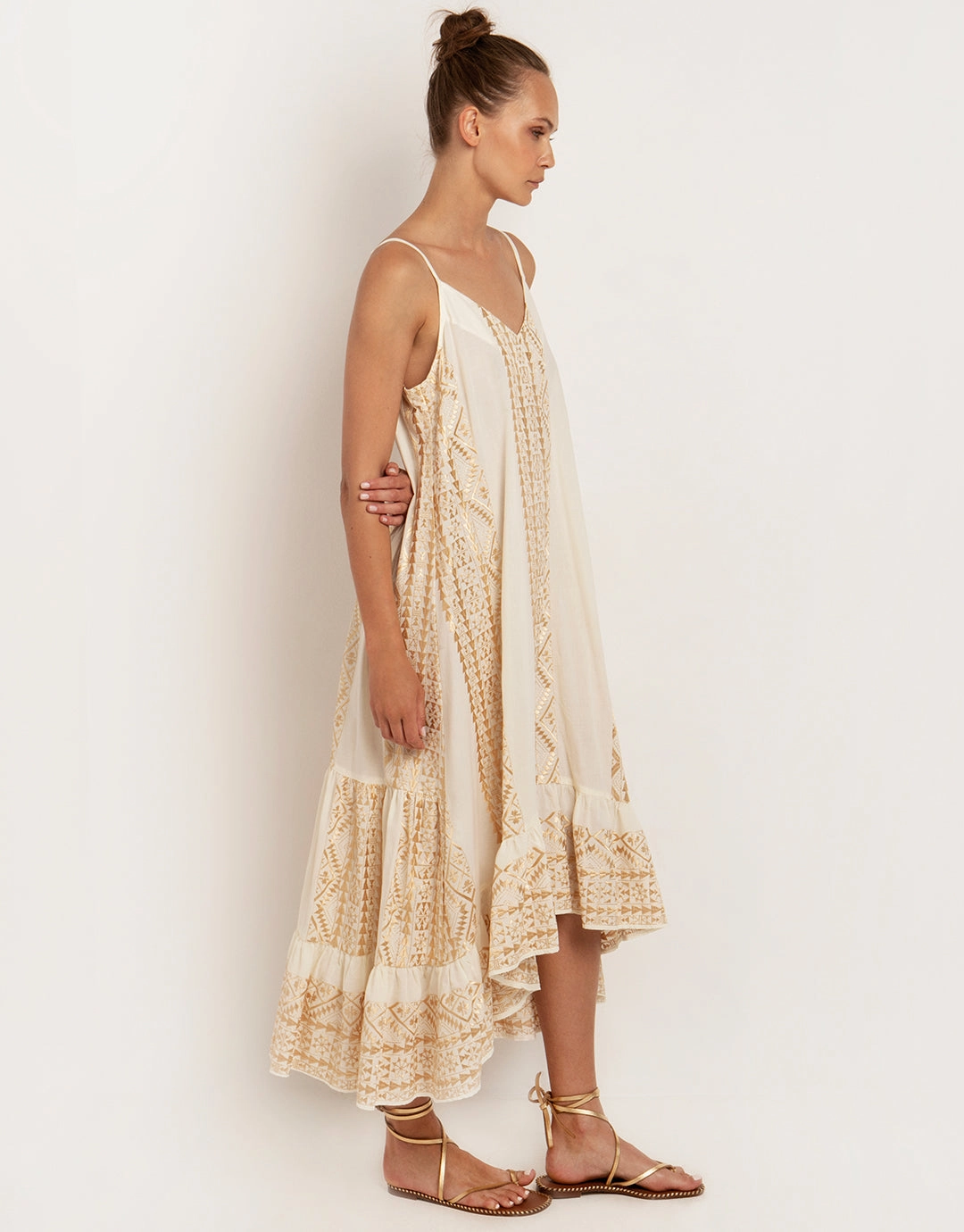 Classic Triangle Hi-Low Midi Dress - Natural and Gold