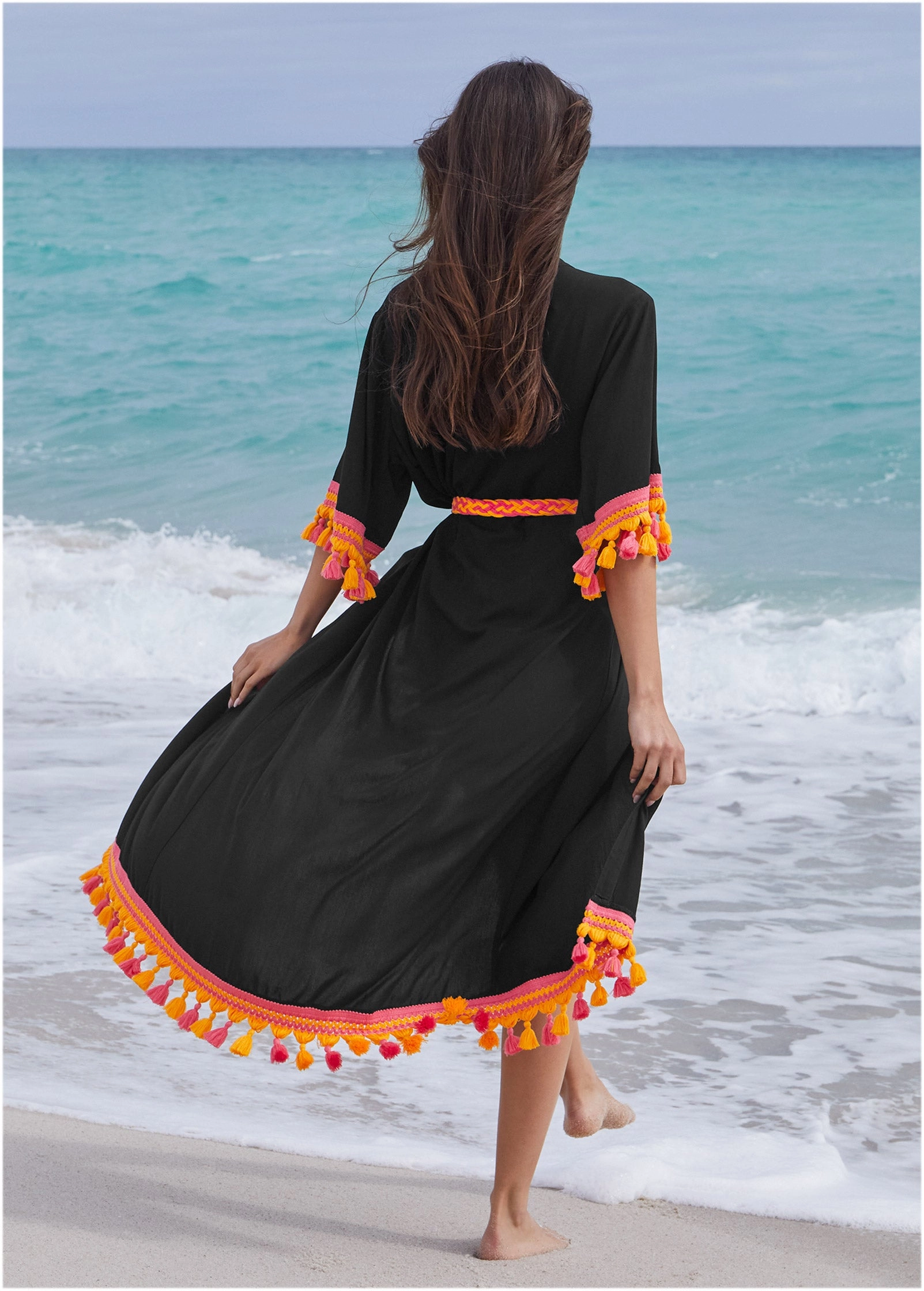Colorful Crochet Kimono - Black