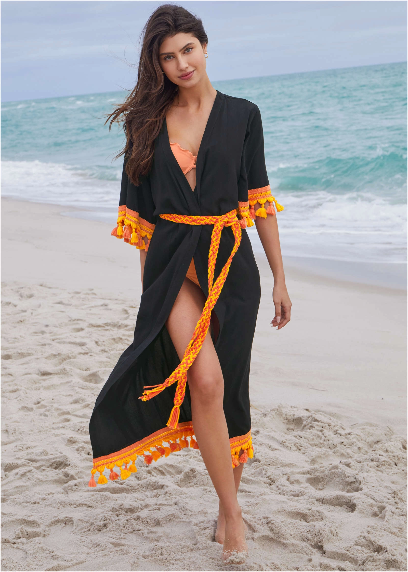 Colorful Crochet Kimono - Black