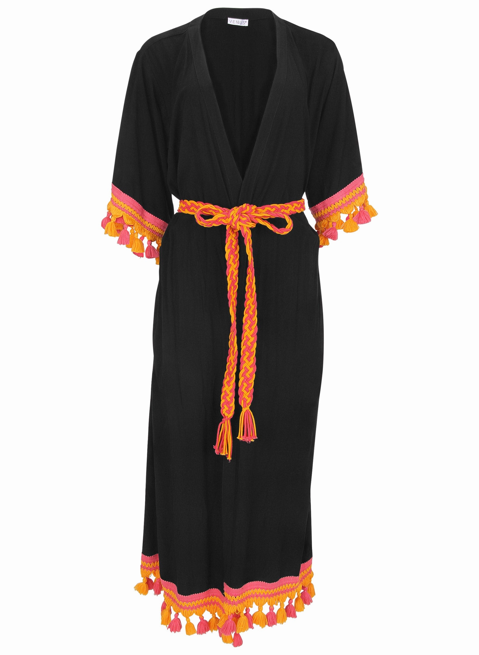 Colorful Crochet Kimono - Black