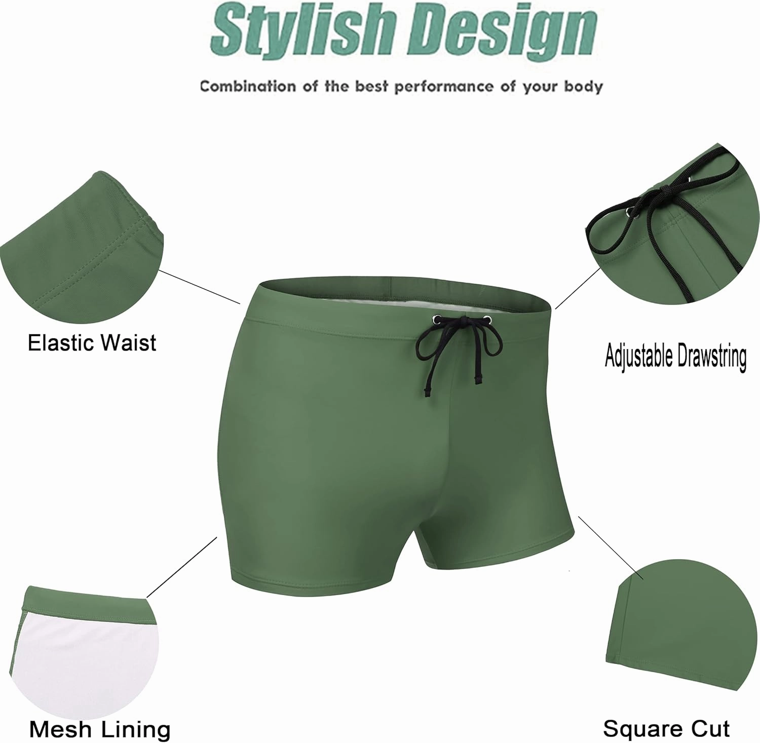 COOFANDY Men's Swimsuit Camo Quick Dry Mens Swimming Shorts Trunks with Pockets