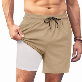 COOFANDY Men Swim Trunk with Compression Liner 2 in 1 Swimwear Bathing Suit Quick Dry Board Short