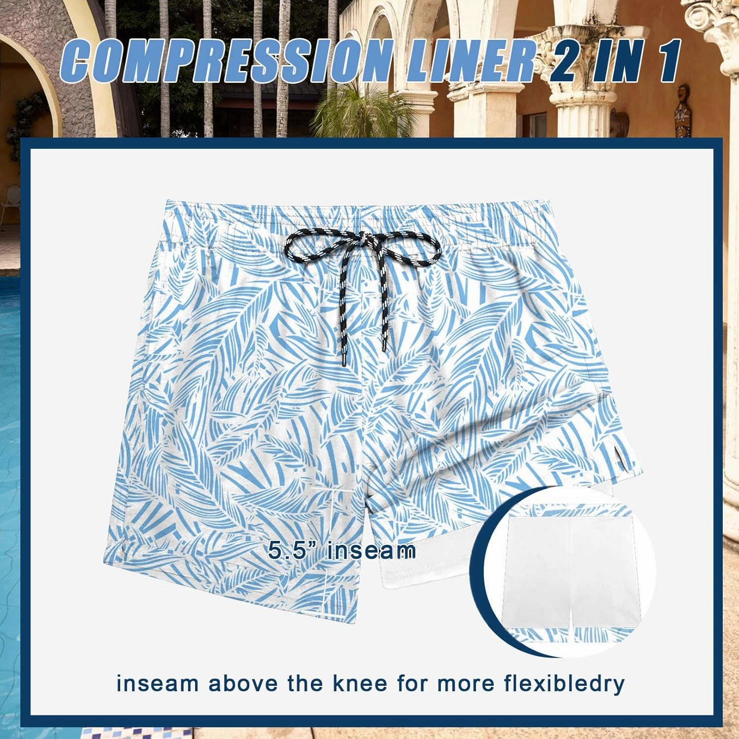 COOFANDY Men Swim Trunk with Compression Liner 2 in 1 Swimwear Bathing Suit Quick Dry Board Short