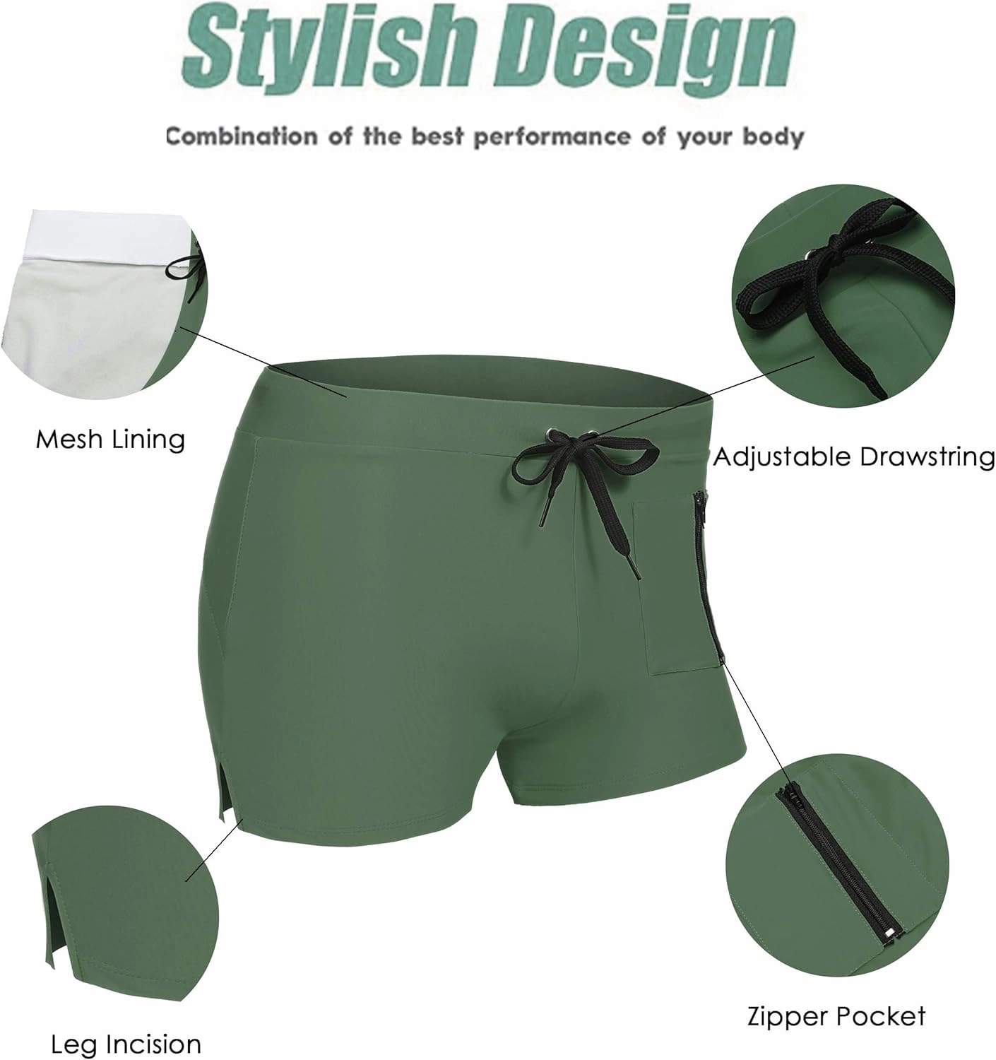 COOFANDY Mens Swim Trunks Swimwear Bathing Suit Swim Brief Square Leg Board Short S-3XL
