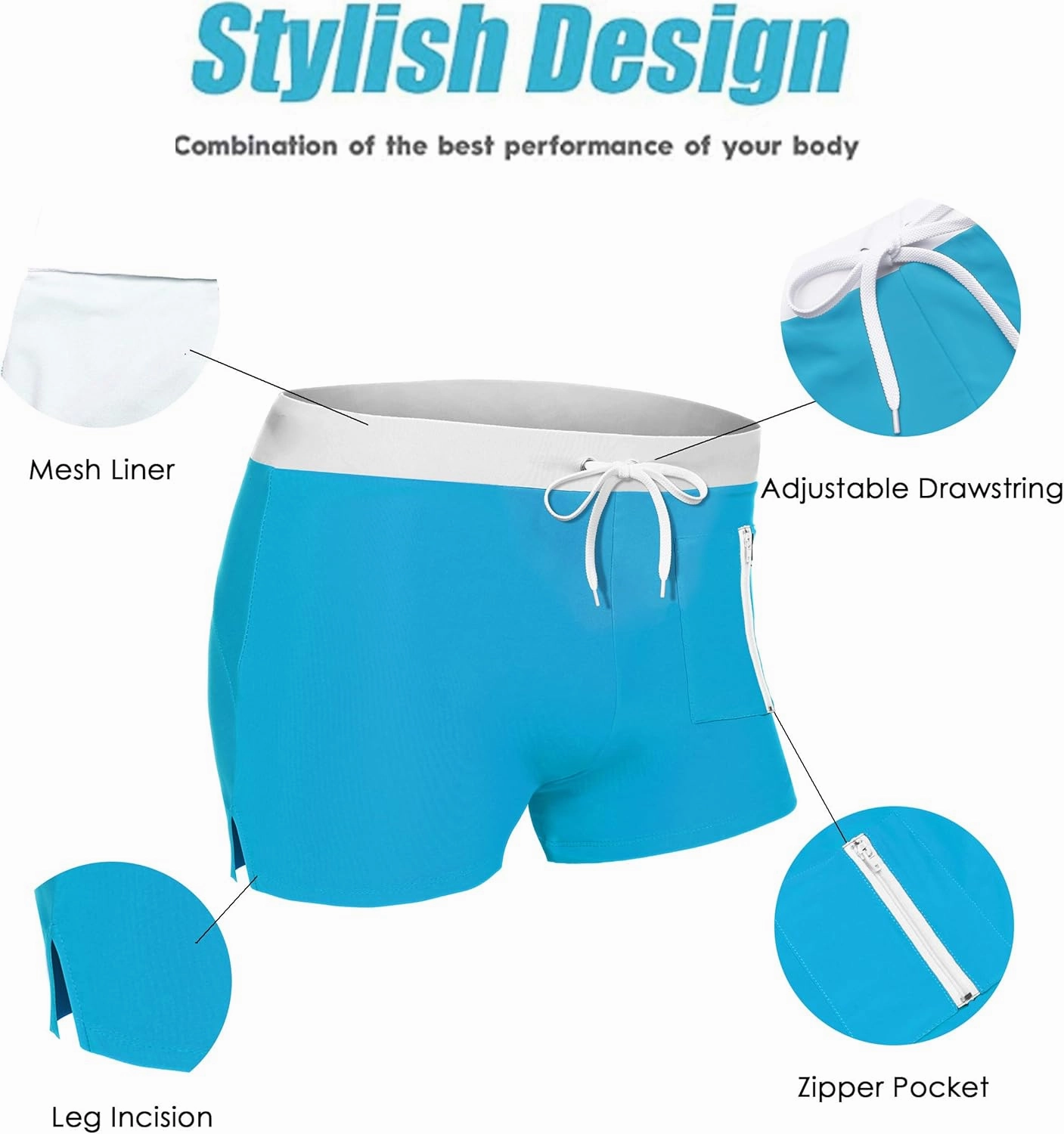 COOFANDY Mens Swim Trunks Swimwear Bathing Suit Swim Brief Square Leg Board Short S-3XL