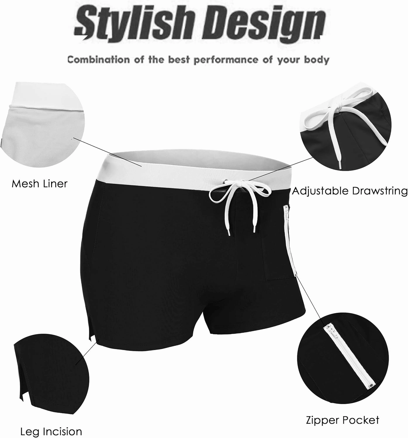 COOFANDY Mens Swim Trunks Swimwear Bathing Suit Swim Brief Square Leg Board Short S-3XL