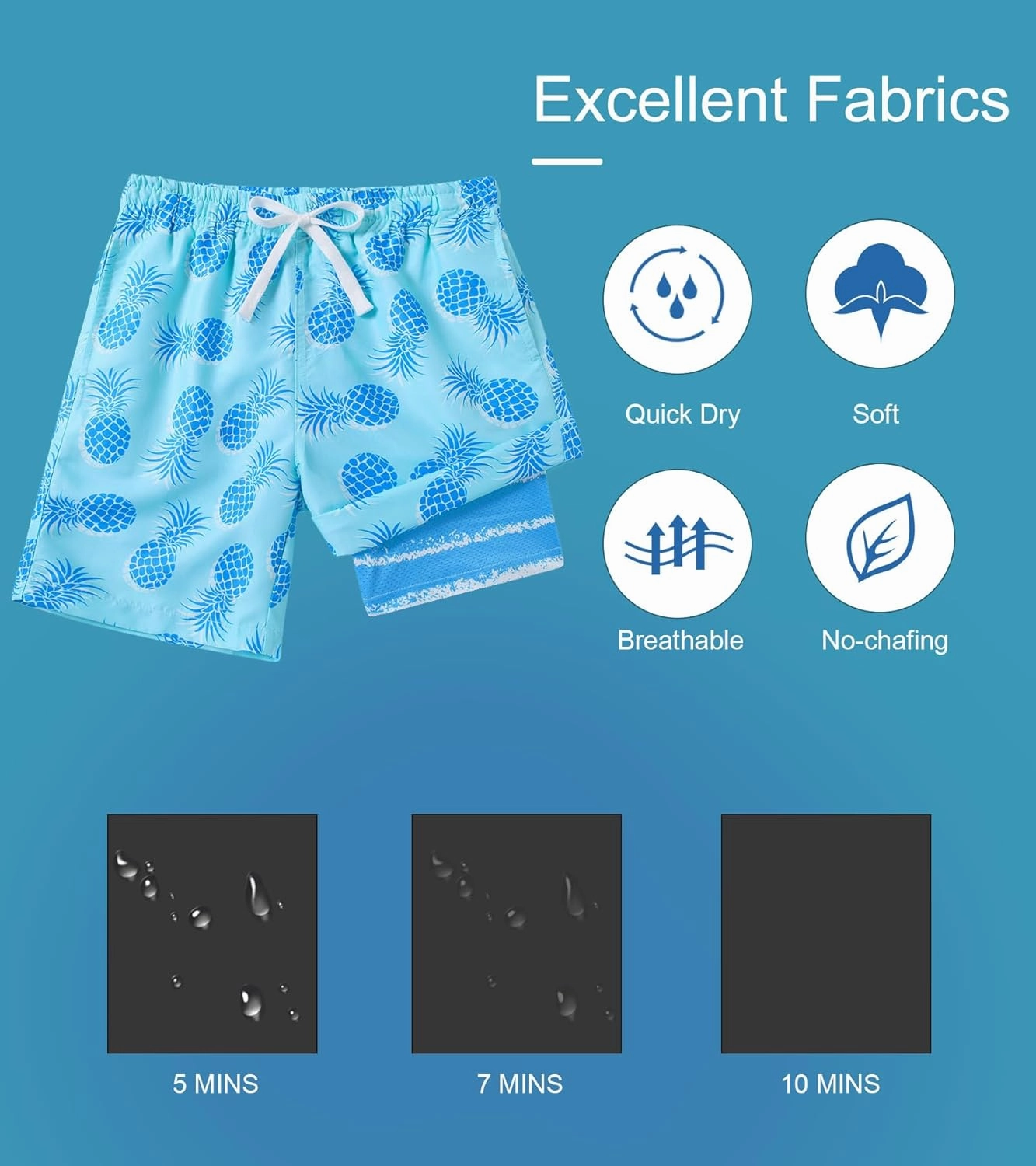 Cozople 7-20T Boys Swim Trunks with Compression Liner Big Boys Quick Dry Bathing Suit Stretch 2 in 1 Beach Swimming Shorts