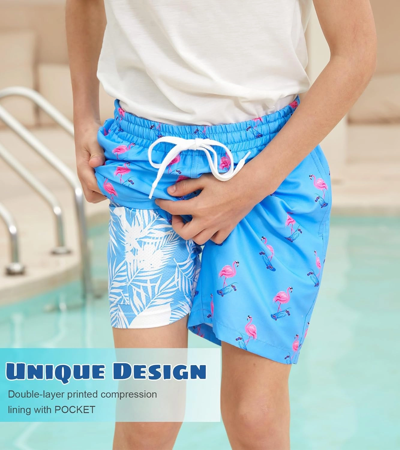 Cozople 7-20T Boys Swim Trunks with Compression Liner Big Boys Quick Dry Bathing Suit Stretch 2 in 1 Beach Swimming Shorts