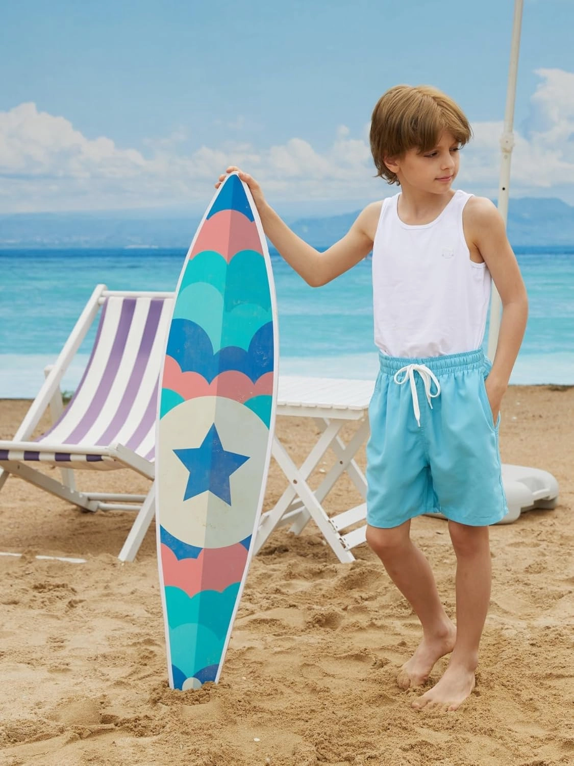 Cozople 7-20T Boys Swim Trunks with Compression Liner Solid Color Bathing Suit Quick Dry Swim Shorts Swimwear