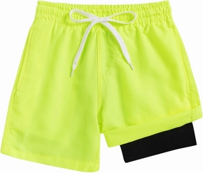 Cozople 7-20T Boys Swim Trunks with Compression Liner Solid Color Bathing Suit Quick Dry Swim Shorts Swimwear