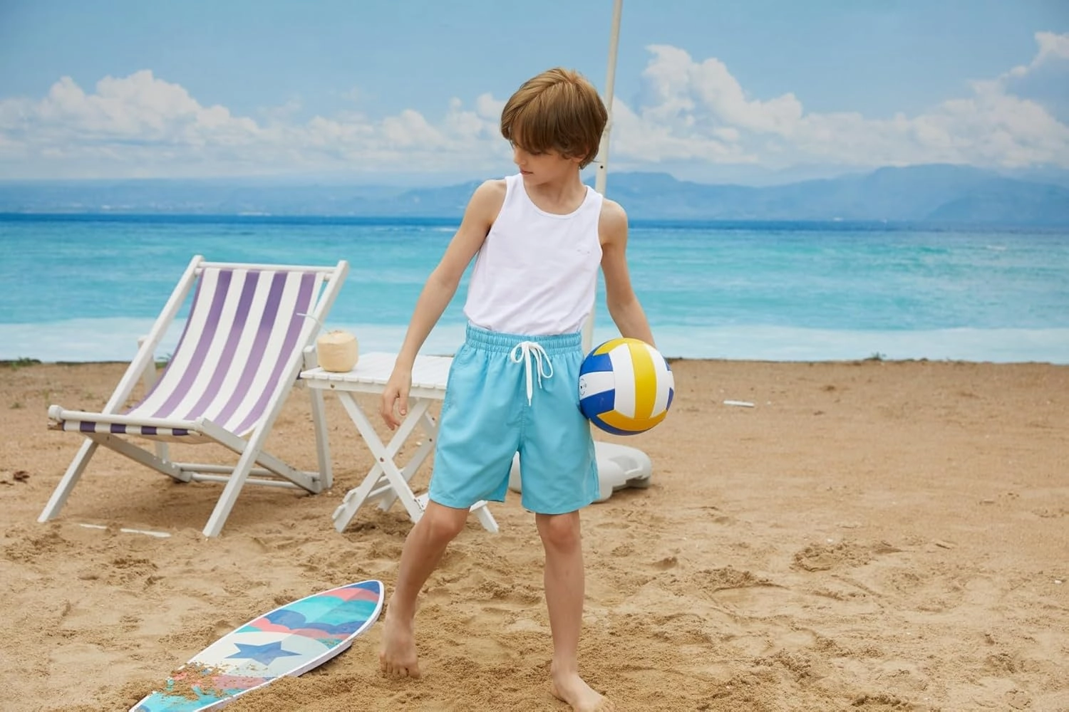 Cozople 7-20T Boys Swim Trunks with Compression Liner Solid Color Bathing Suit Quick Dry Swim Shorts Swimwear