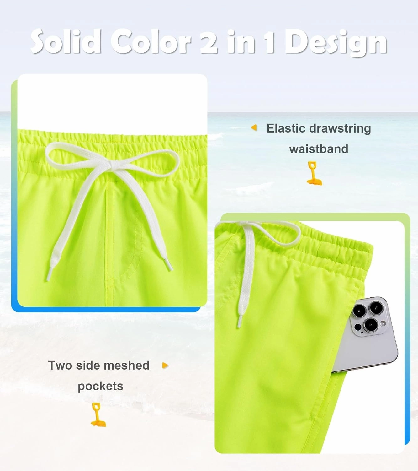Cozople 7-20T Boys Swim Trunks with Compression Liner Solid Color Bathing Suit Quick Dry Swim Shorts Swimwear
